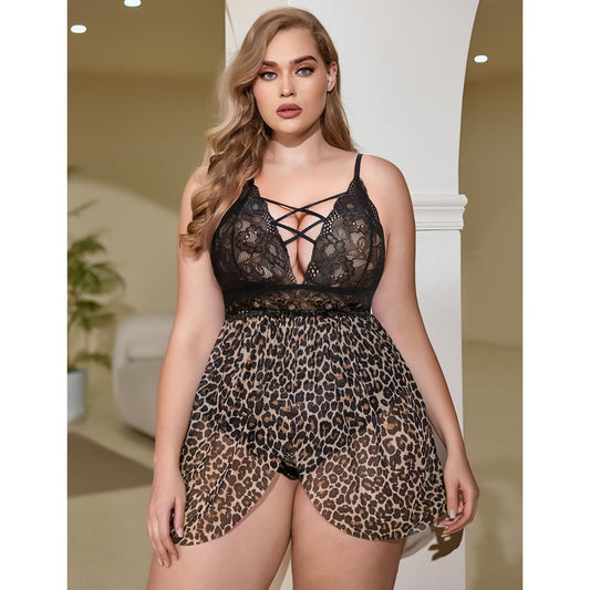 Natural Body Plus Size Babydoll Womens Snap Crotch Lingerie V NeckLace Nighty Sleepwear Womenswear Comfort  Nightgown