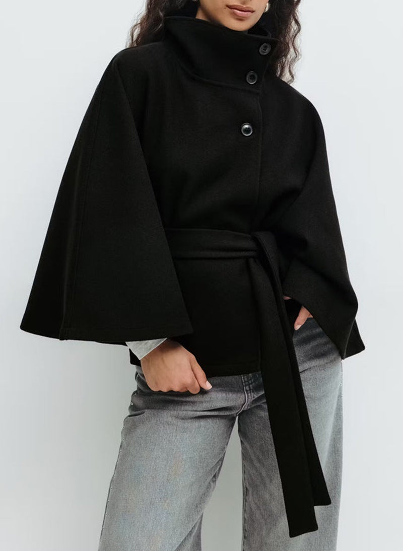 ❄️ Winter High Neck Batwing Sleeve Coat With Belt – Elegant Women’s Trench Coat