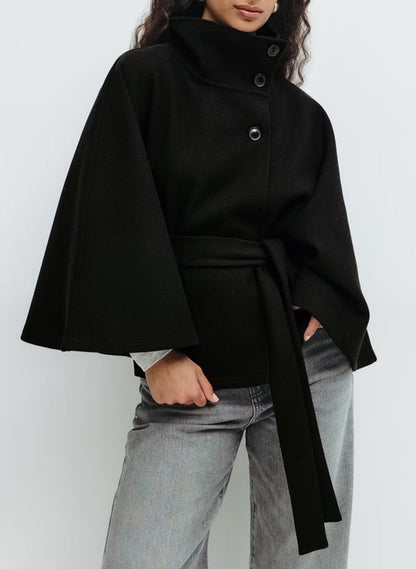 ❄️ Winter High Neck Batwing Sleeve Coat With Belt – Elegant Women’s Trench Coat