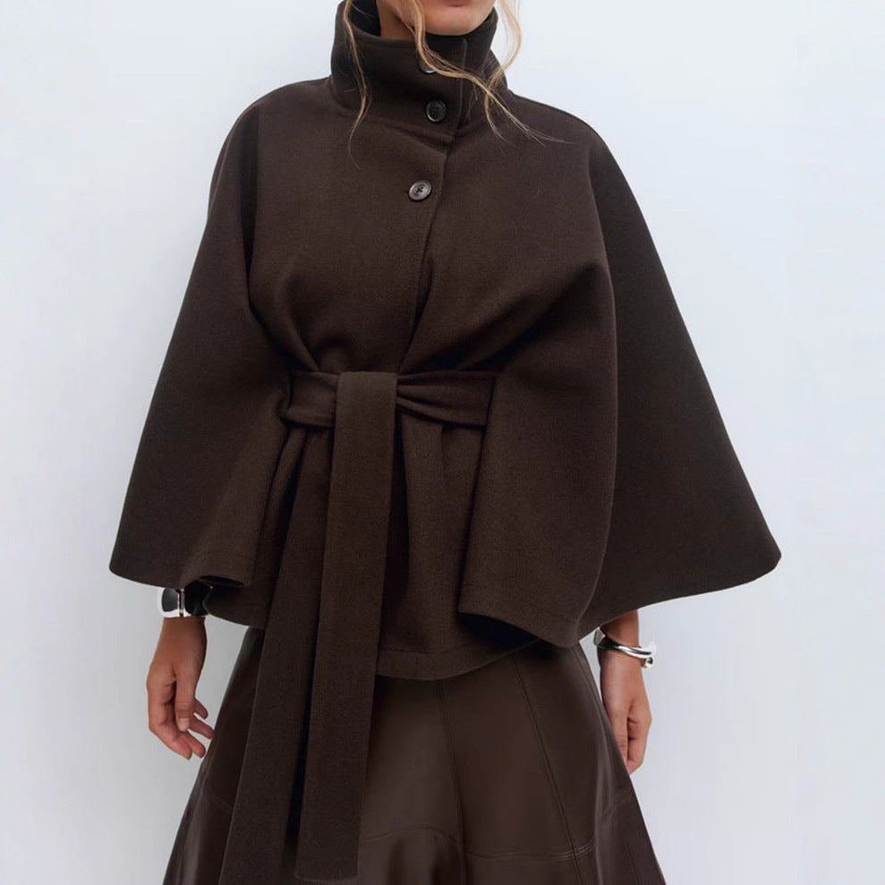 ❄️ Winter High Neck Batwing Sleeve Coat With Belt – Elegant Women’s Trench Coat