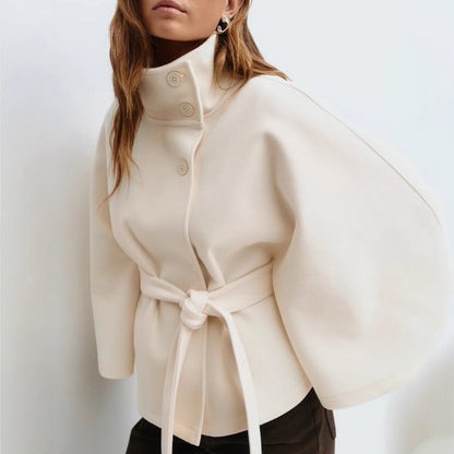 ❄️ Winter High Neck Batwing Sleeve Coat With Belt – Elegant Women’s Trench Coat