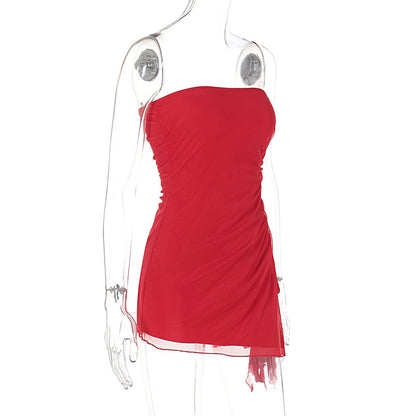 Natural Body Tube-top Split Dress Backless Short Dress