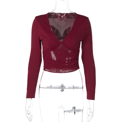 Women's Mesh Slim Fit Patchwork Slimming Long Sleeve Top