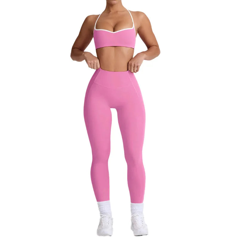 2026 New Women's Yoga Set-High Waist Butt-Lifting Slim Workout Outfit,Backless Sports Bra&Compression Leggings for Yoga, Gym