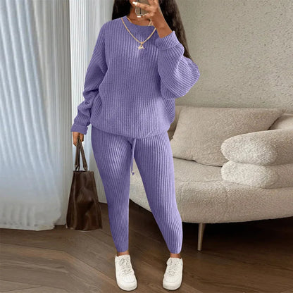 Fashion Casual Knitted Suits Long Pants Suits Women's Woolen Suits New Fashion Elegant Casual Solid Two Piece Outfits Woman Multi Colors