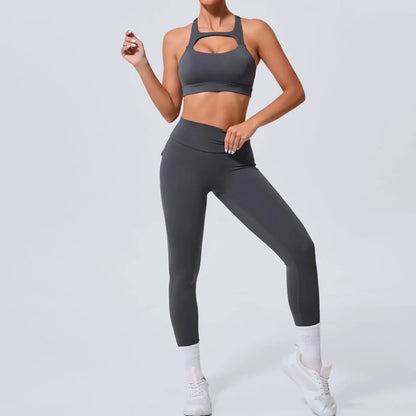 Seamless Yoga Sets Sports Fitness High Waist Hip-lifting Pocket Pants Beauty Back Vest Suits Workout Gym Leggings Sets for Women