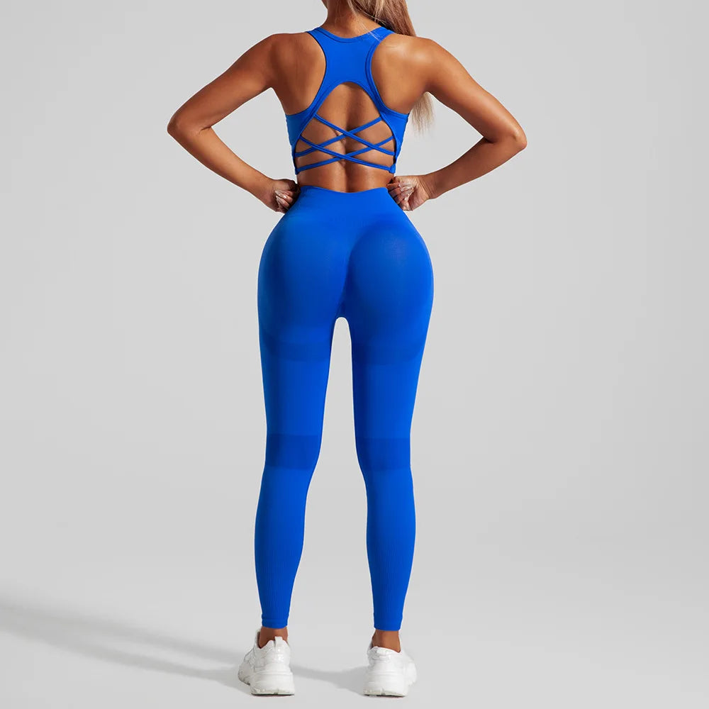 Seamless Yoga Set Two Piece Set Womens Outifits Workout Gym Set Fitness Clothing Tracksuit Backless Crop Top Leggings Sport Suit 2026