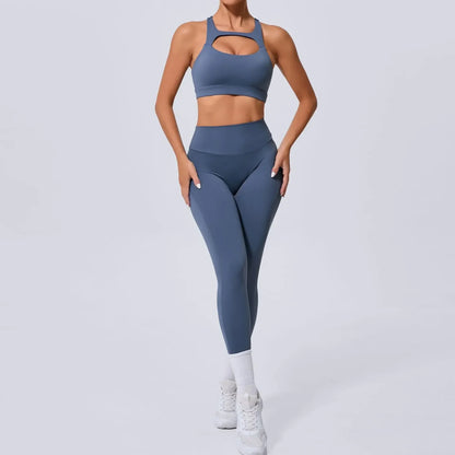 Seamless Yoga Sets Sports Fitness High Waist Hip-lifting Pocket Pants Beauty Back Vest Suits Workout Gym Leggings Sets for Women
