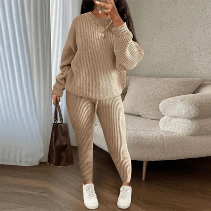 Fashion Casual Knitted Suits Long Pants Suits Women's Woolen Suits New Fashion Elegant Casual Solid Two Piece Outfits Woman Multi Colors