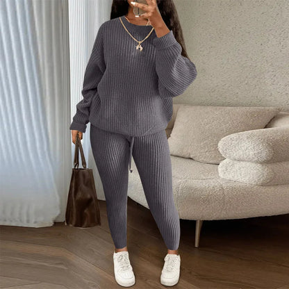 Fashion Casual Knitted Suits Long Pants Suits Women's Woolen Suits New Fashion Elegant Casual Solid Two Piece Outfits Woman Multi Colors