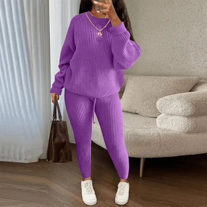 Fashion Casual Knitted Suits Long Pants Suits Women's Woolen Suits New Fashion Elegant Casual Solid Two Piece Outfits Woman Multi Colors