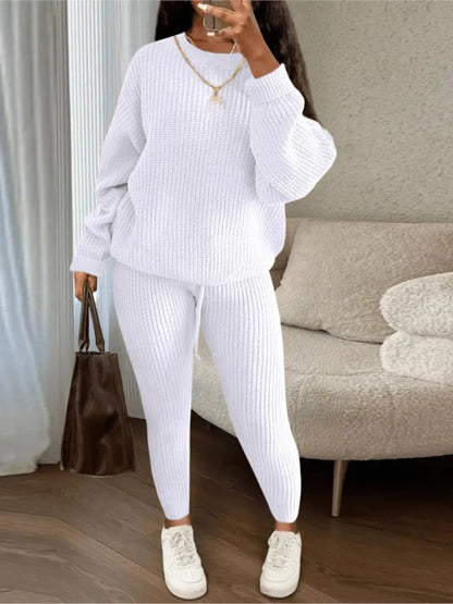 Fashion Casual Knitted Suits Long Pants Suits Women's Woolen Suits New Fashion Elegant Casual Solid Two Piece Outfits Woman Multi Colors