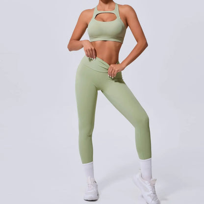Seamless Yoga Sets Sports Fitness High Waist Hip-lifting Pocket Pants Beauty Back Vest Suits Workout Gym Leggings Sets for Women