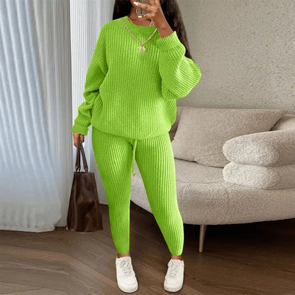 Fashion Casual Knitted Suits Long Pants Suits Women's Woolen Suits New Fashion Elegant Casual Solid Two Piece Outfits Woman Multi Colors