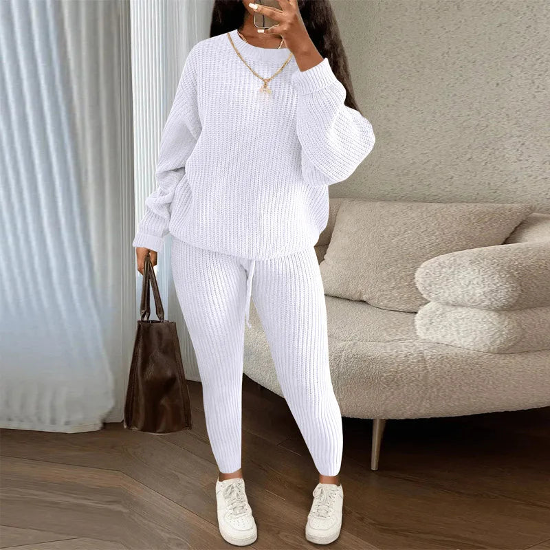 Fashion Casual Knitted Suits Long Pants Suits Women's Woolen Suits New Fashion Elegant Casual Solid Two Piece Outfits Woman Multi Colors