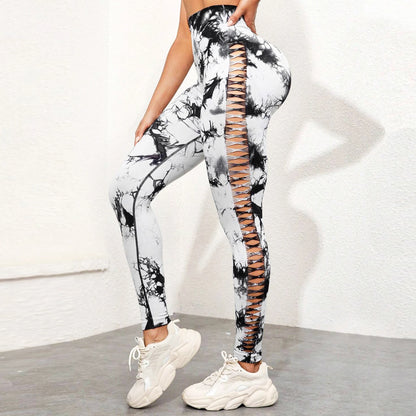 Cycling Sport Leggings Side mesh design yoga Pants Butt Lifting Tie dye Tights High Waist no awkward lines Slim Fitness pants