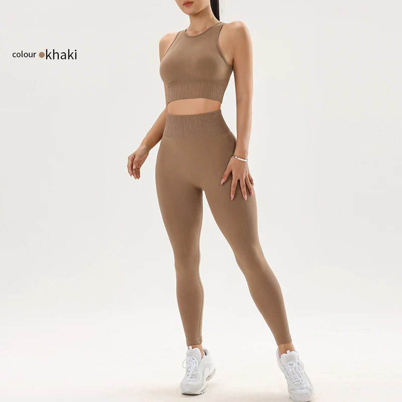 Sports Outdoor Fitness Yoga Set Running Bra Peach Hip Tight Pants Women's Fitness Set Two Piece Set