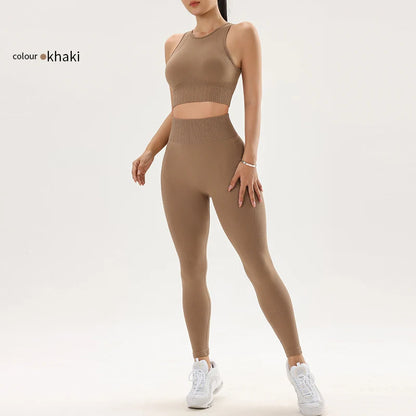 Sports Outdoor Fitness Yoga Set Running Bra Peach Hip Tight Pants Women's Fitness Set Two Piece Set