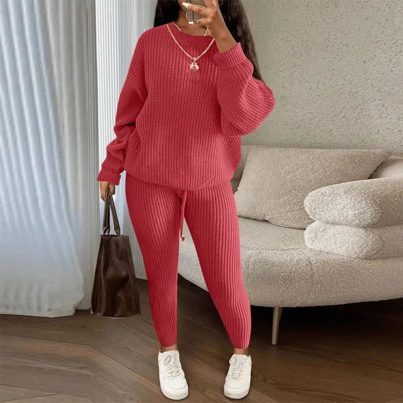 Fashion Casual Knitted Suits Long Pants Suits Women's Woolen Suits New Fashion Elegant Casual Solid Two Piece Outfits Woman Multi Colors