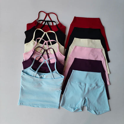 Women's Brushed Yoga Set with Padded Sports Bra & High Waisted Shorts Comfort Workout Outfit Matching Lounge Set