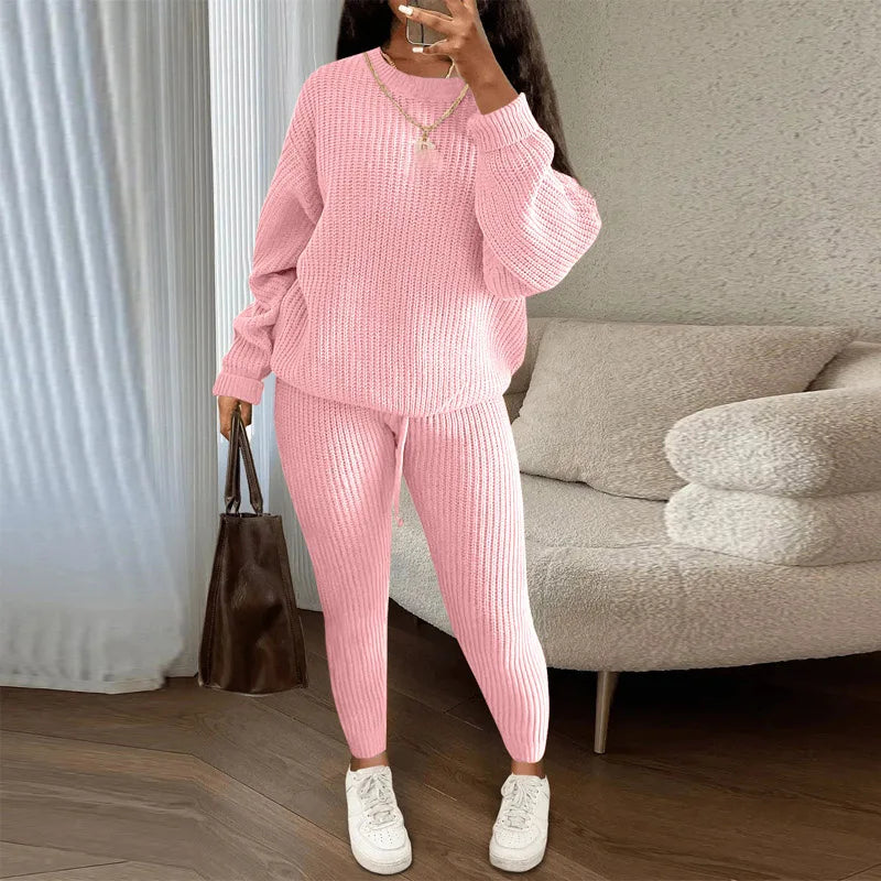 Fashion Casual Knitted Suits Long Pants Suits Women's Woolen Suits New Fashion Elegant Casual Solid Two Piece Outfits Woman Multi Colors