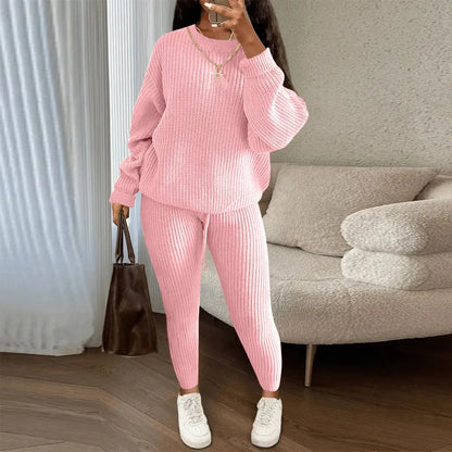Fashion Casual Knitted Suits Long Pants Suits Women's Woolen Suits New Fashion Elegant Casual Solid Two Piece Outfits Woman Multi Colors