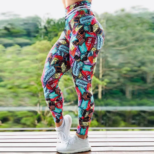 Color Expression Leggings Women Sexy Sport Gym Training Print High Waist Yoga Pants Fitness Joggings Running Workout Legging Womens Clothing