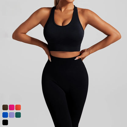 Seamless Yoga Set Two Piece Set Womens Outifits Workout Gym Set Fitness Clothing Tracksuit Backless Crop Top Leggings Sport Suit 2026