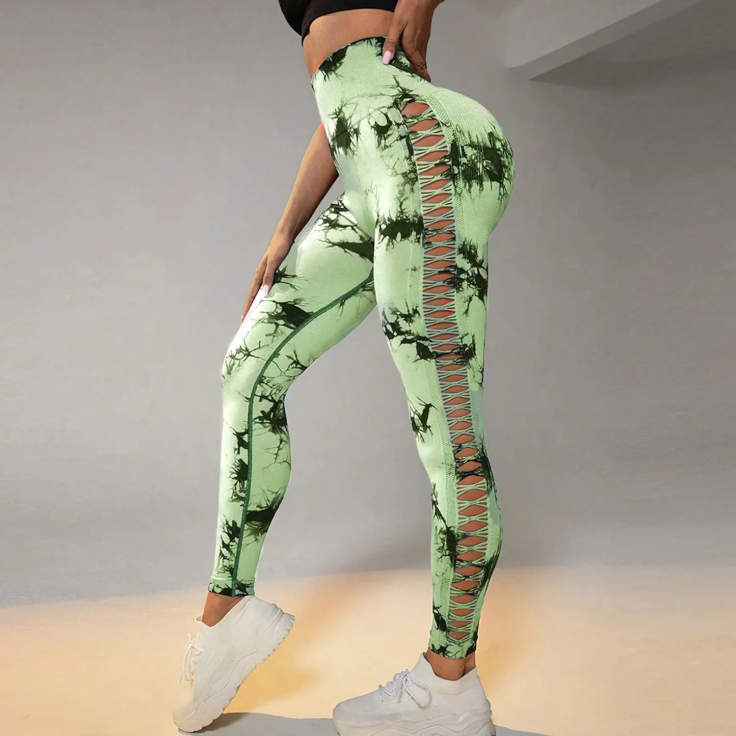 Cycling Sport Leggings Side mesh design yoga Pants Butt Lifting Tie dye Tights High Waist no awkward lines Slim Fitness pants