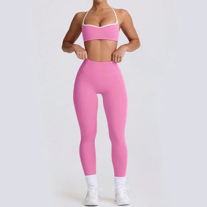 2026 New Women's Yoga Set-High Waist Butt-Lifting Slim Workout Outfit,Backless Sports Bra&Compression Leggings for Yoga, Gym