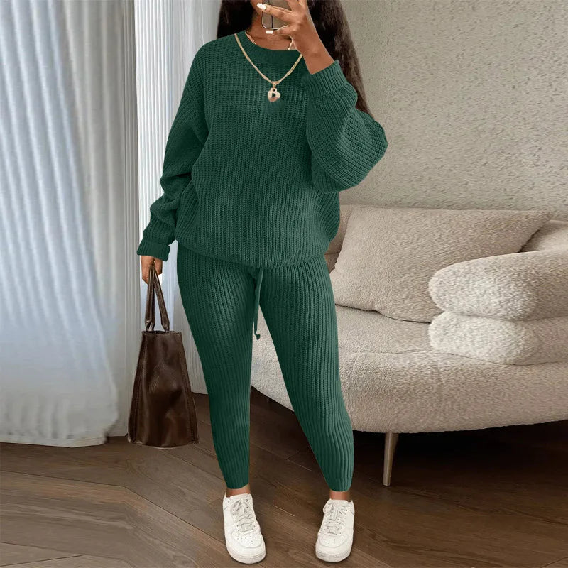 Fashion Casual Knitted Suits Long Pants Suits Women's Woolen Suits New Fashion Elegant Casual Solid Two Piece Outfits Woman Multi Colors