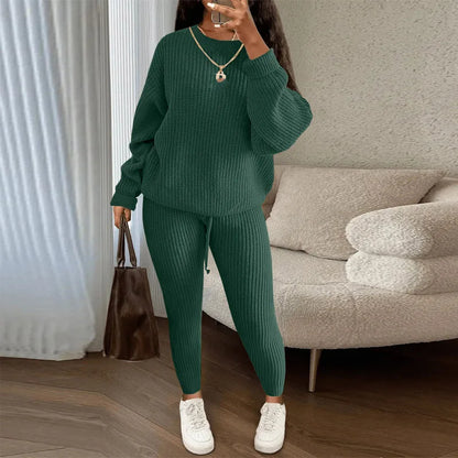 Fashion Casual Knitted Suits Long Pants Suits Women's Woolen Suits New Fashion Elegant Casual Solid Two Piece Outfits Woman Multi Colors