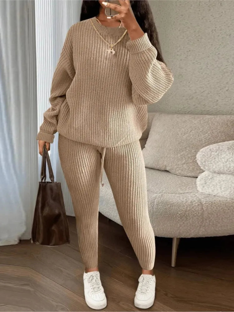 Fashion Casual Knitted Suits Long Pants Suits Women's Woolen Suits New Fashion Elegant Casual Solid Two Piece Outfits Woman Multi Colors