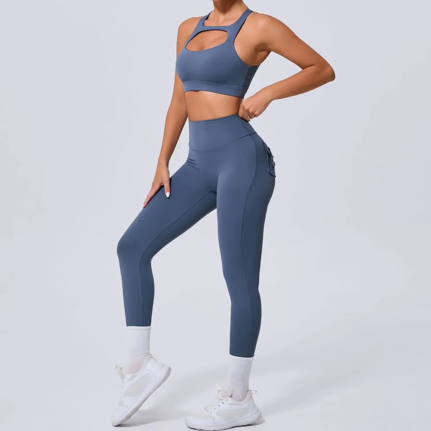 Seamless Yoga Sets Sports Fitness High Waist Hip-lifting Pocket Pants Beauty Back Vest Suits Workout Gym Leggings Sets for Women