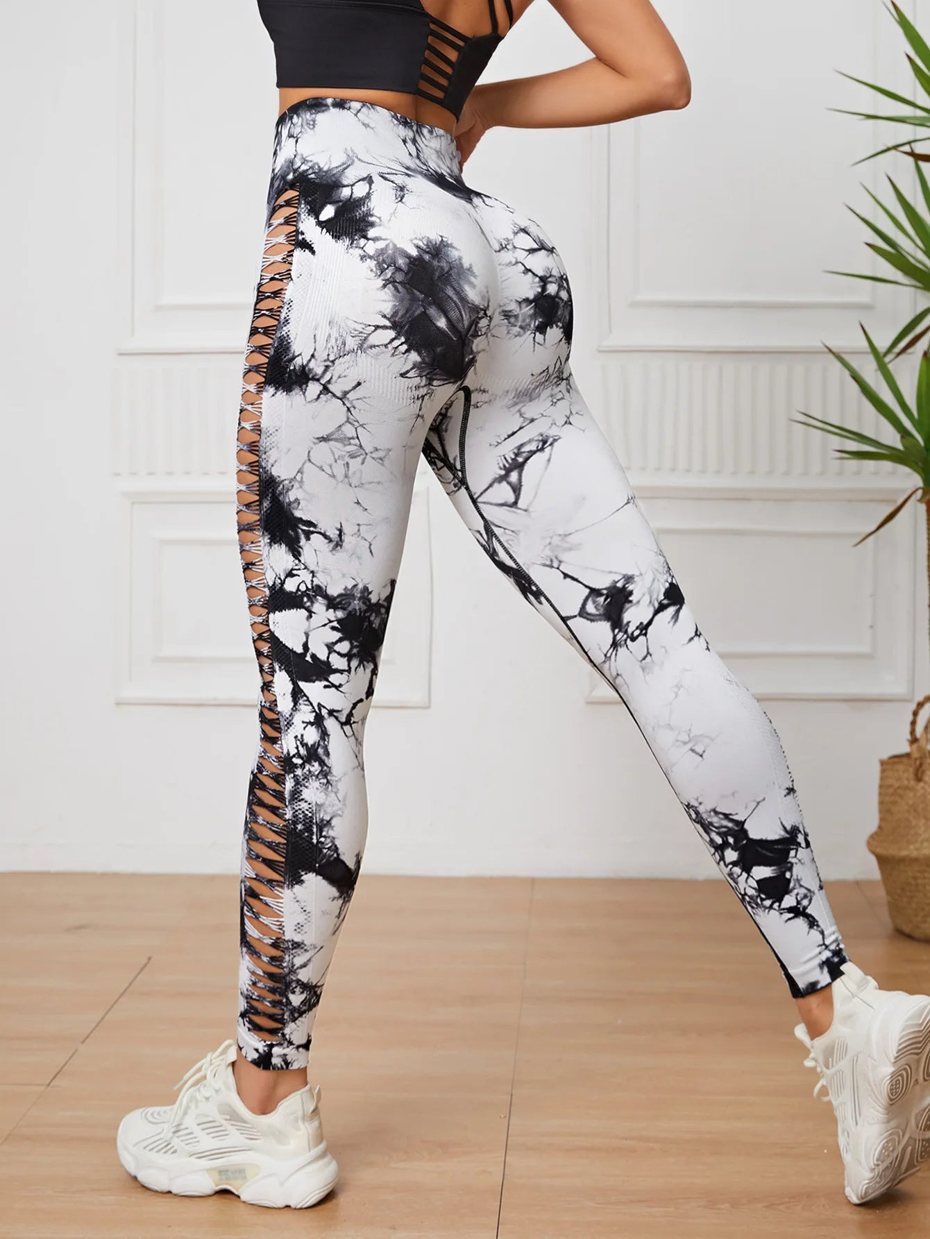 Cycling Sport Leggings Side mesh design yoga Pants Butt Lifting Tie dye Tights High Waist no awkward lines Slim Fitness pants