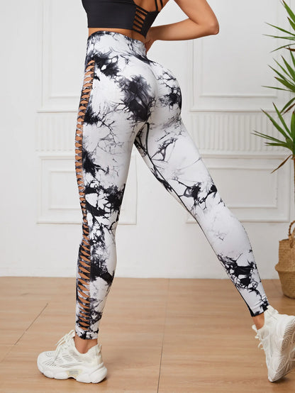 Cycling Sport Leggings Side mesh design yoga Pants Butt Lifting Tie dye Tights High Waist no awkward lines Slim Fitness pants
