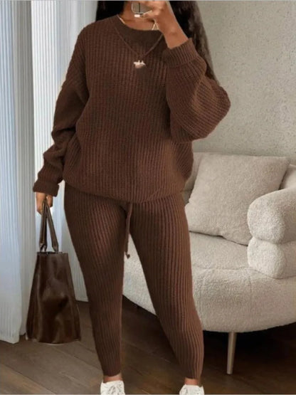 Fashion Casual Knitted Suits Long Pants Suits Women's Woolen Suits New Fashion Elegant Casual Solid Two Piece Outfits Woman Multi Colors