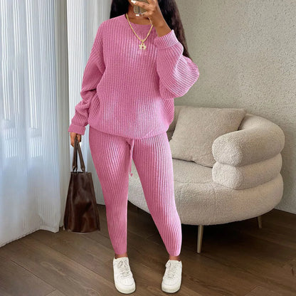 Fashion Casual Knitted Suits Long Pants Suits Women's Woolen Suits New Fashion Elegant Casual Solid Two Piece Outfits Woman Multi Colors