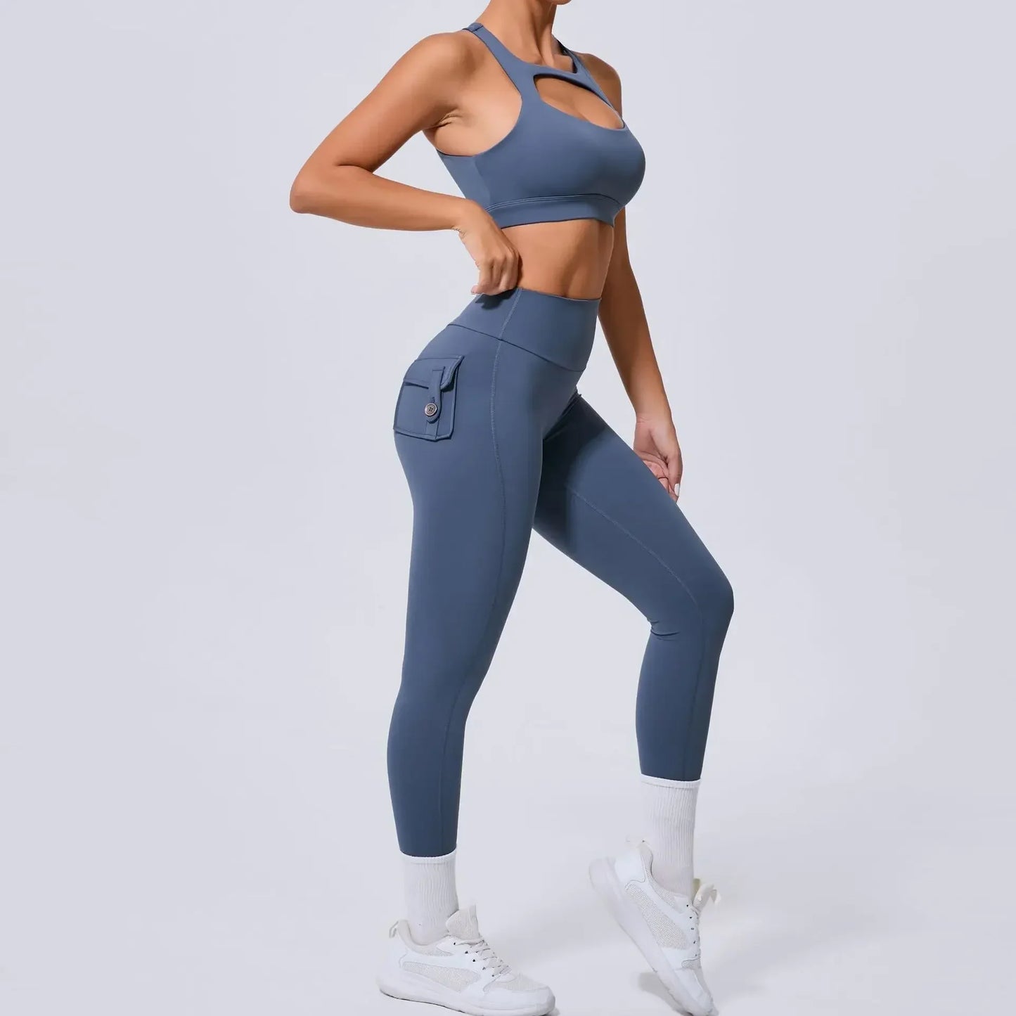 Seamless Yoga Sets Sports Fitness High Waist Hip-lifting Pocket Pants Beauty Back Vest Suits Workout Gym Leggings Sets for Women
