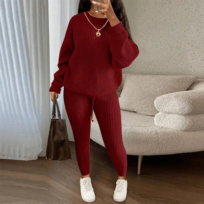 Fashion Casual Knitted Suits Long Pants Suits Women's Woolen Suits New Fashion Elegant Casual Solid Two Piece Outfits Woman Multi Colors