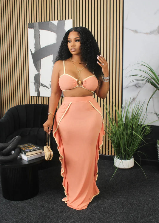 Two Piece Dress for Women 2 Piece Sets Spaghetti Strap Tops Ruffle Maxi Skirt Suits Women 2 Piece Outfit