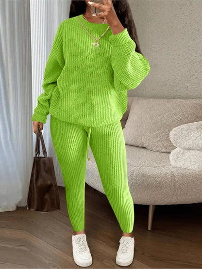 Fashion Casual Knitted Suits Long Pants Suits Women's Woolen Suits New Fashion Elegant Casual Solid Two Piece Outfits Woman Multi Colors