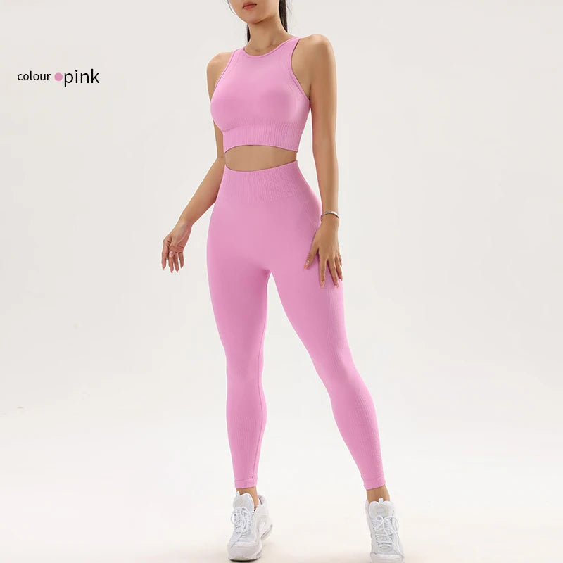 Sports Outdoor Fitness Yoga Set Running Bra Peach Hip Tight Pants Women's Fitness Set Two Piece Set