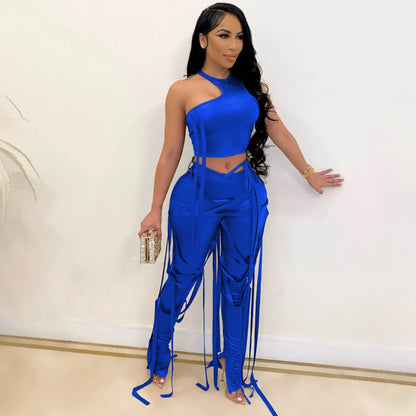 2026 Leather Women's Set Drawstring Lace Up Slit Leggings Pants Suit and Crop Top Street Tracksuit Two Piece Set Outfit
