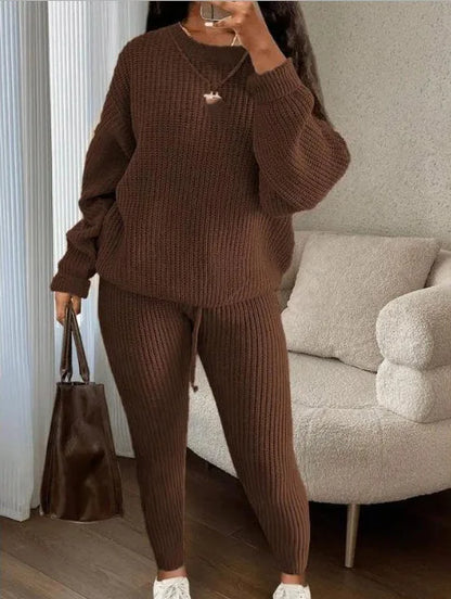 Fashion Casual Knitted Suits Long Pants Suits Women's Woolen Suits New Fashion Elegant Casual Solid Two Piece Outfits Woman Multi Colors