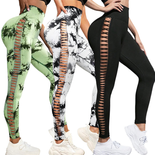 Cycling Sport Leggings Side mesh design yoga Pants Butt Lifting Tie dye Tights High Waist no awkward lines Slim Fitness pants
