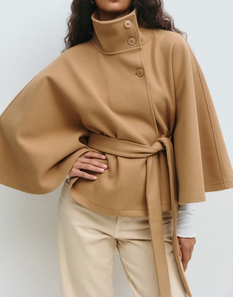 ❄️ Winter High Neck Batwing Sleeve Coat With Belt – Elegant Women’s Trench Coat