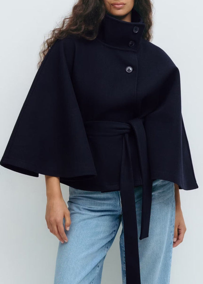 ❄️ Winter High Neck Batwing Sleeve Coat With Belt – Elegant Women’s Trench Coat