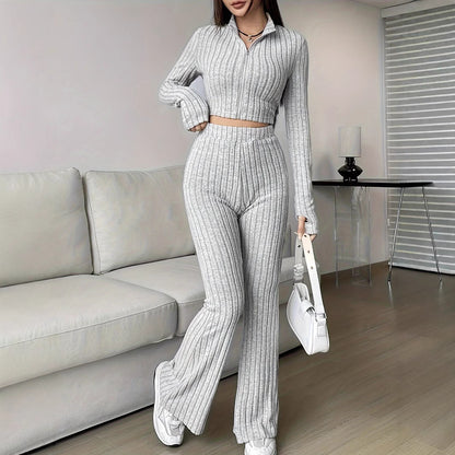 Natural Body 2-piece Women's Turtlenecks Wide Leg High Waist Suit