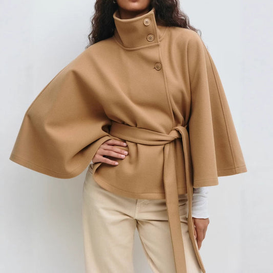 ❄️ Winter High Neck Batwing Sleeve Coat With Belt – Elegant Women’s Trench Coat
